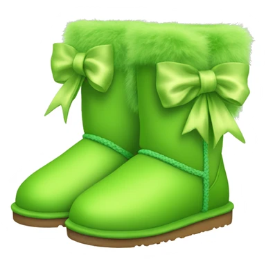 Realistic Pair of lime green fur Ugg boots with green silk ribbon bow. sticker