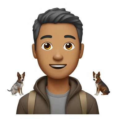 Asian man with brown/grey Australian cattle dog  sticker