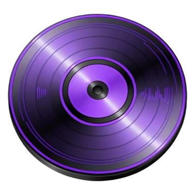 black pixel art record disc with a purple middle label, pixel art sticker