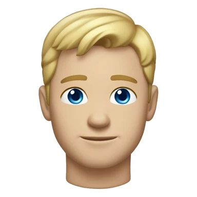 A head and shoulders shot of a 32 year old White man, with short blond hair, with none facial hair,   with blue eyes wearing a t-shirt. sticker