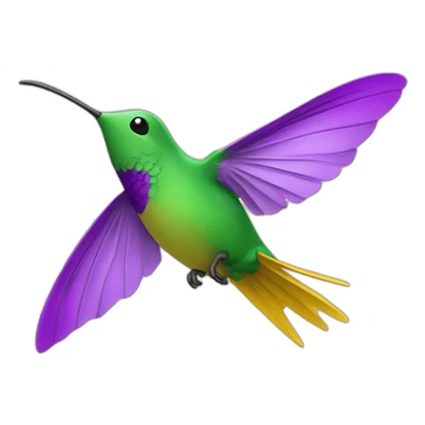 emoji de un colibrí de color verde y morado volando en un cielo color amarillo sticker