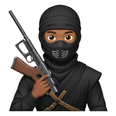 A black male in a ninja mask with a gun sticker