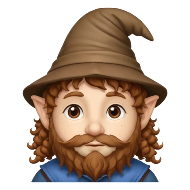 Gnomo con capelli ricci marroni, occhi marroni e cappello a punta sticker