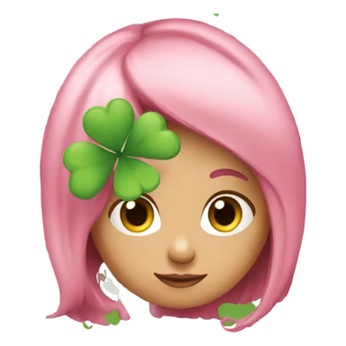 a pink-haired girl with clover sticker