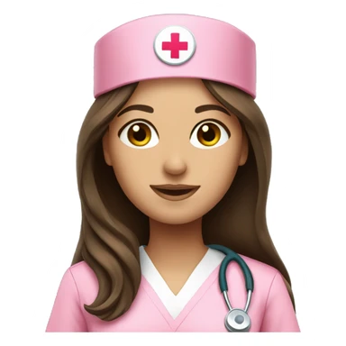 pretty brunette nurse with long hair in pink scrubs sticker