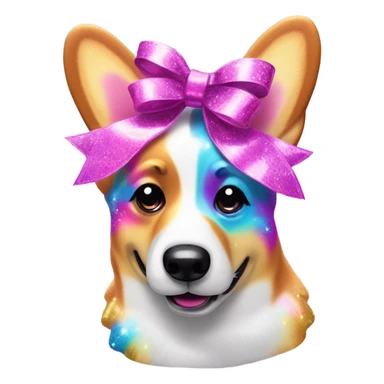 Lisa frank glitter corgi with ribbon bow on head sticker