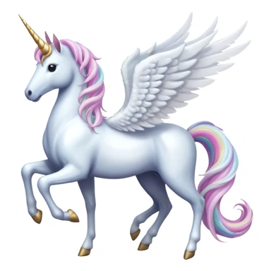 All white Cinematic Noble Unicorn with wings, slender with a flowing mane and tail and spiraled horn sticker