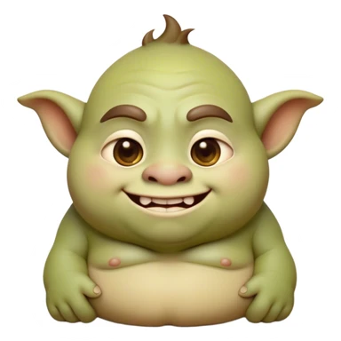 Cinematic Cute Ogre Portrait Emoji, with a surprisingly endearing, plump and huggable figure in soft earthy greens and browns, featuring big, kind eyes and a bashful smile, simplified yet irresistibly adorable, highly detailed with a soft glowing outline that captures the charm of a friendly giant who seems ready for a warm hug! sticker