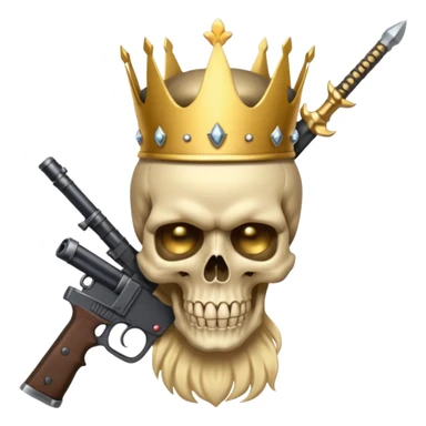 Golden skull with crown now make it with a worrior sowrd with a skull body whith a target on one of his eyes and a big gun sticker