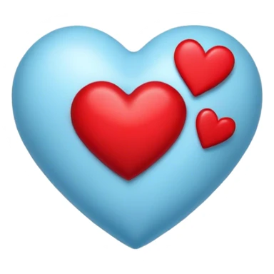 A red heart with light blue backround and a red kiss emoji on the side of the heart sticker