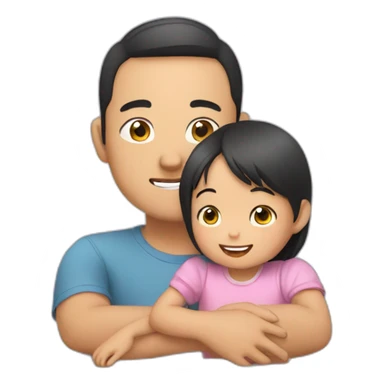 asian man babysitting an asian 2 year old girl sticker