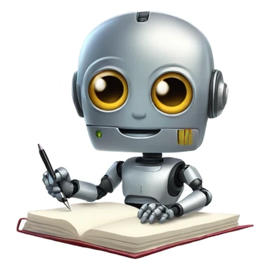 cute robot holds a pen and writes in a notebook sticker