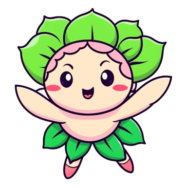 round chibi pastel pink peony flower with blushing cheeks and a panicked expression, rushing with tiny legs, cartoonish sticker style sticker