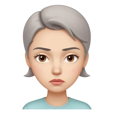 minimal flat emoji of an irritable face,
slightly furrowed eyebrows,
tight lips but not angry,
emotion restrained and subtle,
soft pastel warm-gray tones,
emotional but calm design,
modern female health app style,
transparent background,
vector illustration
 sticker