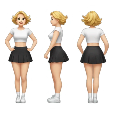 full-body-caucasian-curvy-beauty-jumping-short-black-skirt-back-and-front-views-strong-wind-white-knickers-long-white-socks sticker