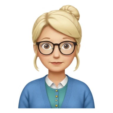 older teacher with blonde bun and glasses sticker