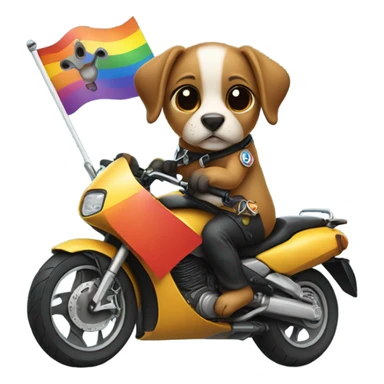 Dog riding a motorbike holding an lgbt flag while pregnant sticker