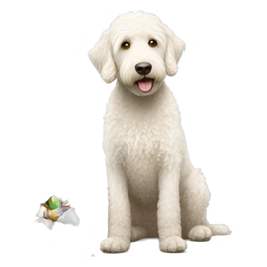 White labradoodle digging in garbage  can sticker