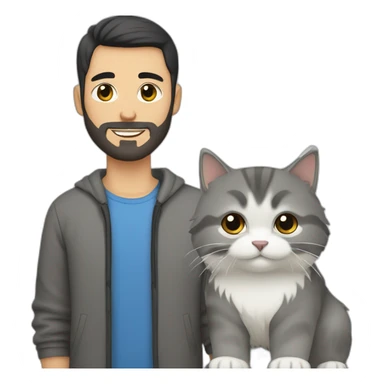 Uzbek white guy with beard and short black hair carrying a grey and white Siberian cat sticker
