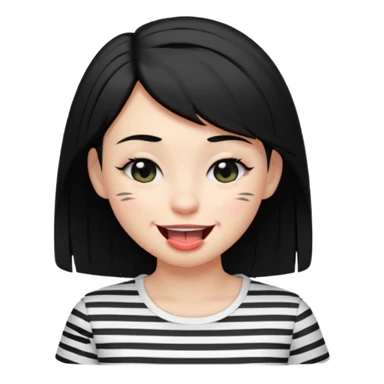 Black-haired girl, short to the neck, wearing white shirt with black stripes, With his head sideways, winking one eye, and sticking out his tongue  sticker
