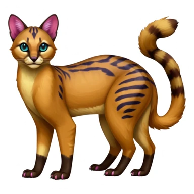 Vibrant-colored colorful painted marked patterned Asian glorious divine exotic cute cool beautiful shiny beautiful fantasy-caracal-civet-genet-sergal-vernid-Cacomistle-oncilla-animal-Fakémon-hybrid-fursona (full body) sticker