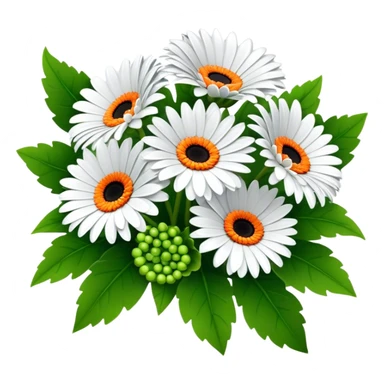 bouquet Gerbera Daisy White, luxuriant, leaf, bud sticker