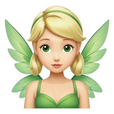 Tinkerbell fairy from hips up, green dress, blonde hair, wings, minimal style, larger size sticker