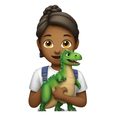 a girl holding a dinosaur sticker