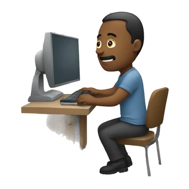 Man sitting at computer sticker