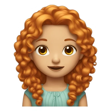 Young girl with long curly ginger hair and a dress sticker