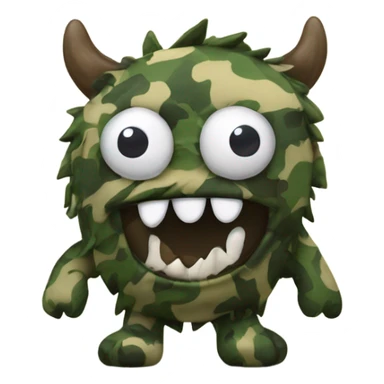 Camouflage monster stuffed animal with teeth sticking out and eyepatch cute small sticker