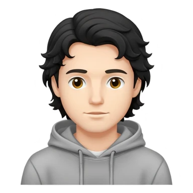 youthful white guy, black wavy hair, casual hoodie sticker