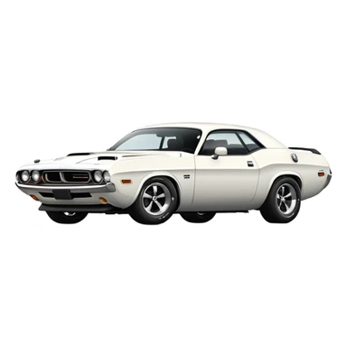 White 1971 Dodge Challenger with precise structure and proportions, consistent 30-degree angle view, showing detailed front fender and side profile, pure white color, iOS emoji style sticker
