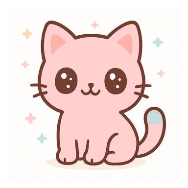cute pink cat, big eyes, sitting, kawaii style, pastel colors sticker