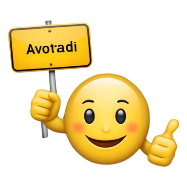 Create a cheerful emoji showing a yellow road sign with a thumbs-up hand, a curving black road, and the word “AVTORADOSTI” in bold red letters on a white banner below. The design should feel fun, positive, and automotive-themed. sticker