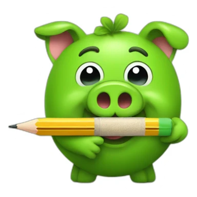 green piggy holding a pencil sticker