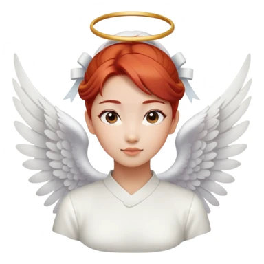 Asian angel with red hair in bun, oval face, and white wings sticker