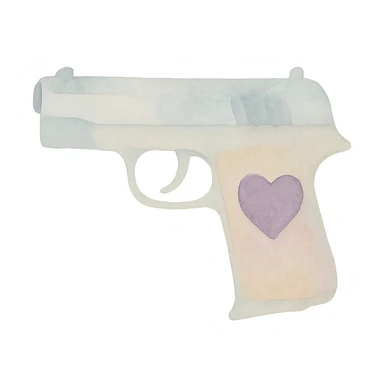 purple heart pistol, watercolor art style, soft edges, gentle color blending sticker