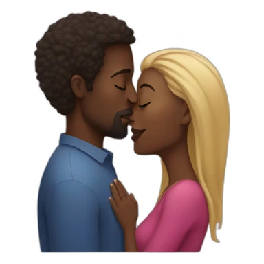 african woman kisses caucasian man sticker