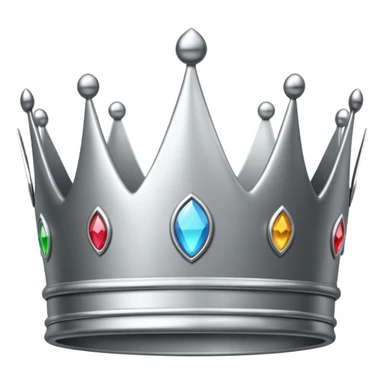 A luxury silver crown emoji, chrome metallic finish, smooth rounded edges, subtle sparkle, polished reflective surface, cute proportions, iOS emoji style, centered on a clean white background, soft studio lighting, no outlines sticker