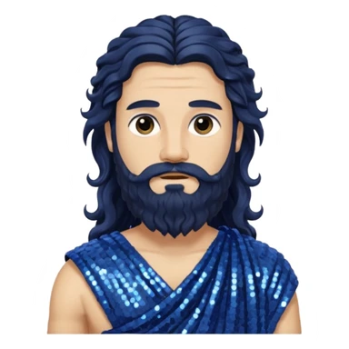Auster, God of Summer Roman Deities with long black wavy hair and beard, indigo sequin toga sticker