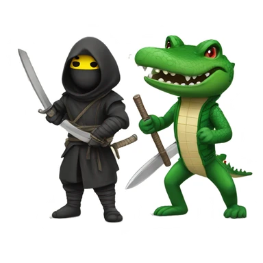 Emoji ninja next to a cocodrile  sticker