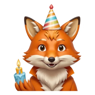 A fox wearing a birthday hat, joyfully blowing candles, portrait, bust up sticker