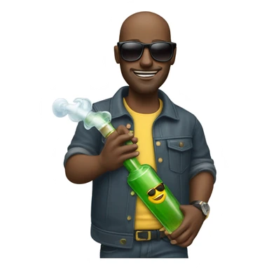 Guy holding Bong with sunglasses sticker