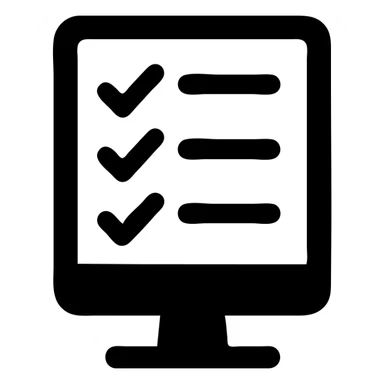 survey form with checkmarks displayed on a computer screen, minimal, bold lines, solid filled icon style, no color sticker