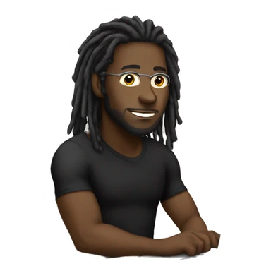 Black-guy-with-dreads-wearing-black-trackstuit-sitting-down-on-chair facing-foward-focused-on-laptop-computer- sticker