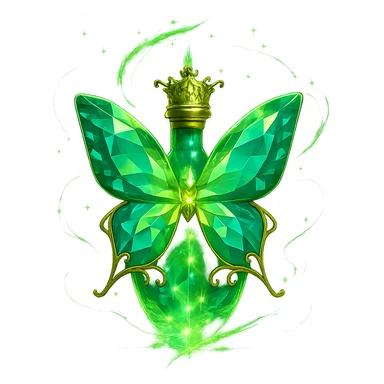 Add maximum magical energy effects around the butterfly, with swirling, floating sparkles and glowing effects, inspired by the most magical elixir bottles. The butterfly must stay exactly the same, only the magical effects around it should be intensified. Transparent background, no shadow or base. sticker
