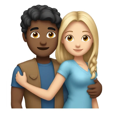 Friends hugging each other. Indian man, short black hair. White woman, blue eyes and long light brown hair sticker
