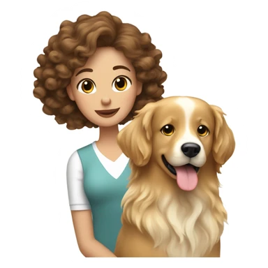Long bouncy blow dry, brown haired woman and her English cream golden retriever curly haired dog sticker