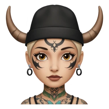 Woman with small horns — black hat, face tattoos sticker